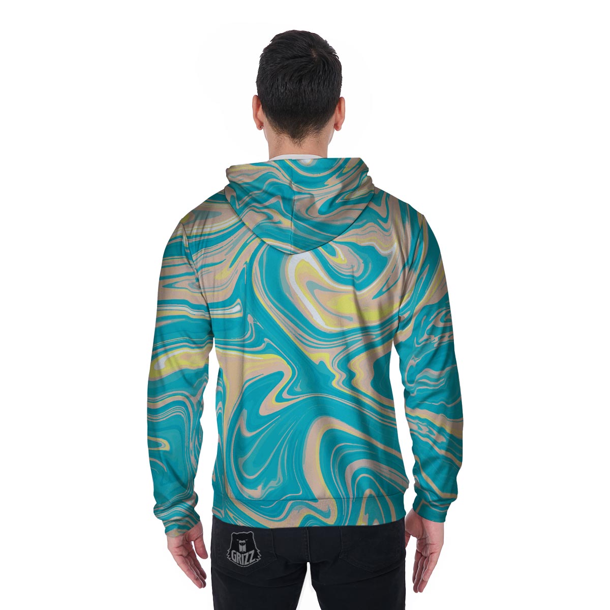 Abstract Green Marble Men's Zip Up Hoodie-grizzshop