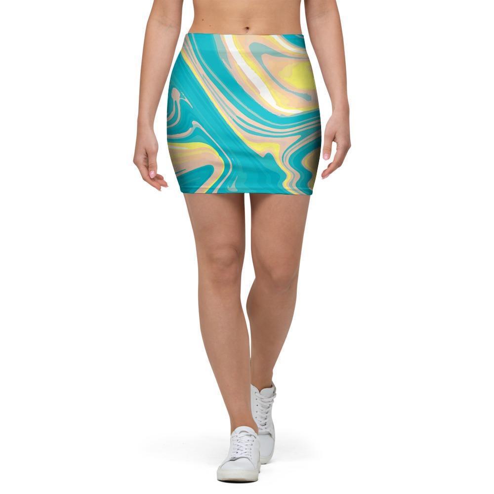 Abstract Green Marble Mini Skirt-grizzshop