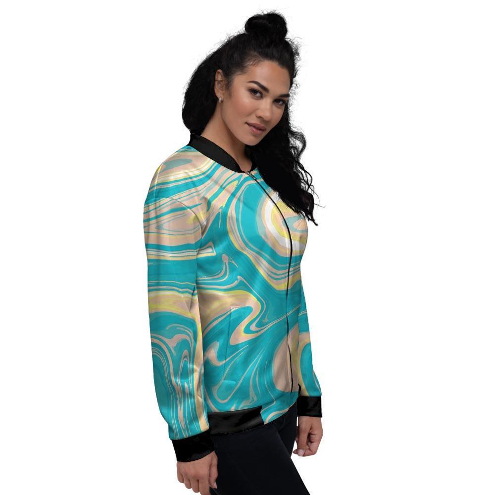 Abstract Green Marble Women's Bomber Jacket-grizzshop