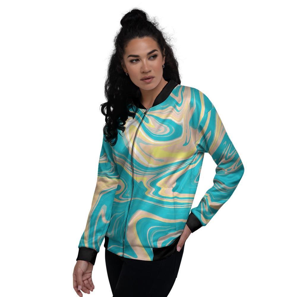 Abstract Green Marble Women's Bomber Jacket-grizzshop