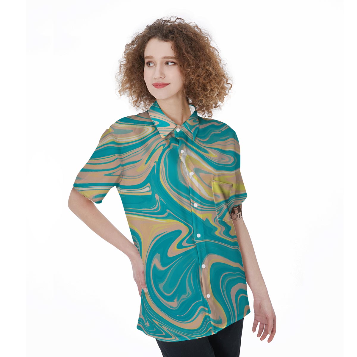 Abstract Green Marble Women's Short Sleeve Shirts-grizzshop