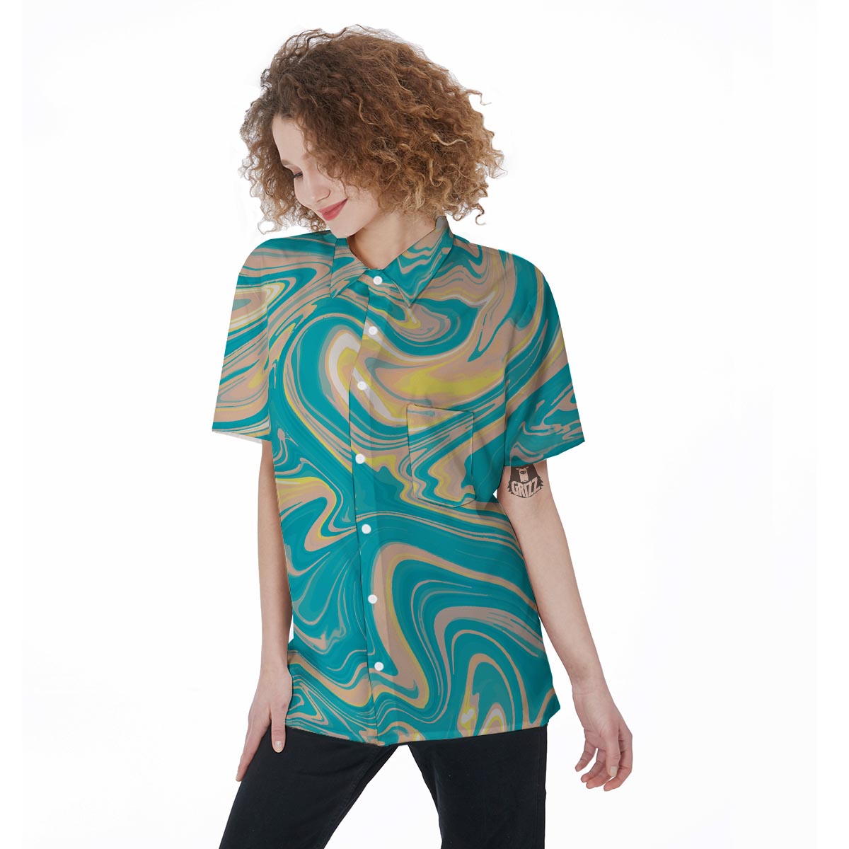 Abstract Green Marble Women's Short Sleeve Shirts-grizzshop