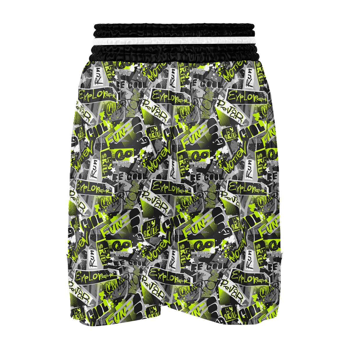 Abstract Grey And Neon Green Graffiti Print Pattern Boxing Shorts-grizzshop