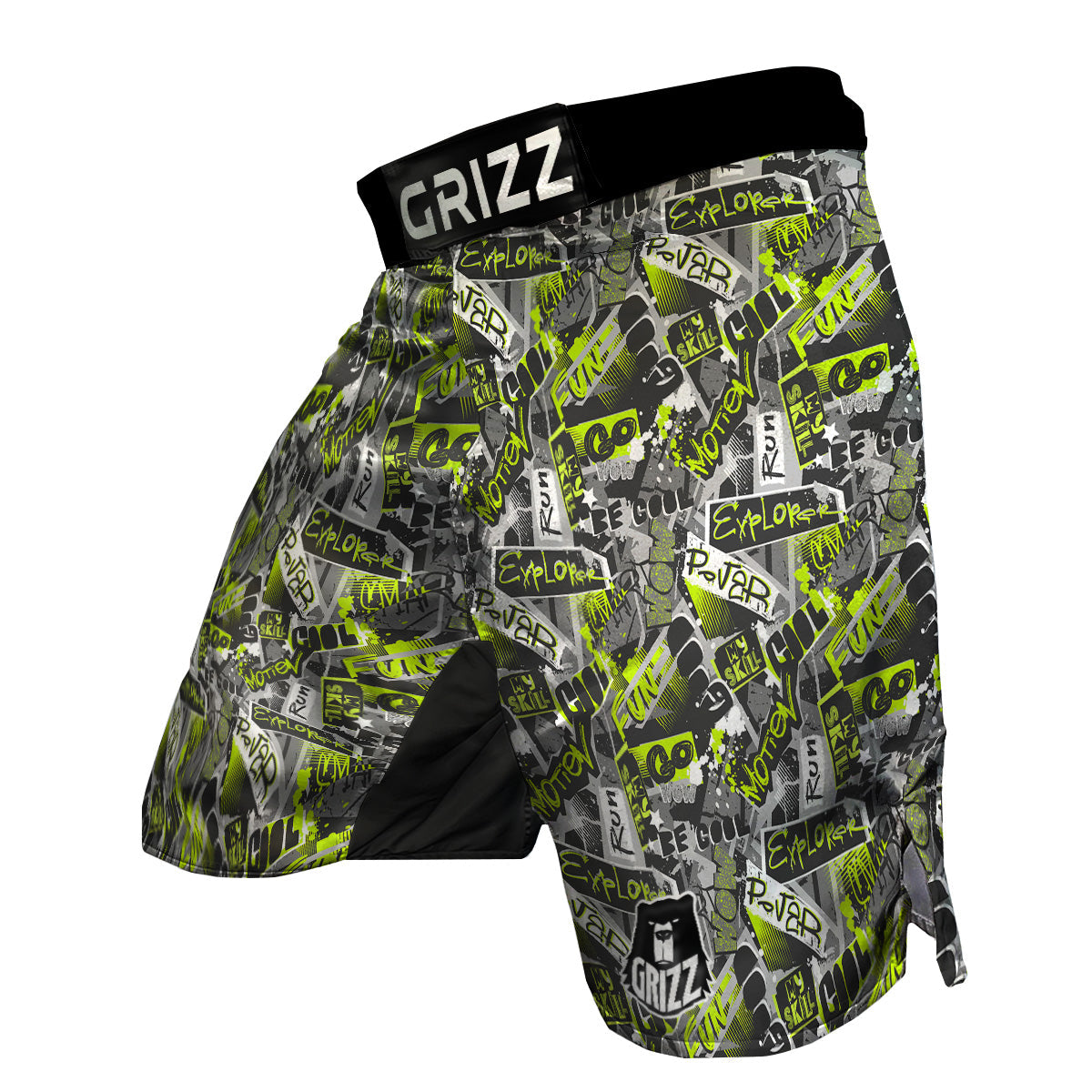 Abstract Grey And Neon Green Graffiti Print Pattern MMA Shorts-grizzshop
