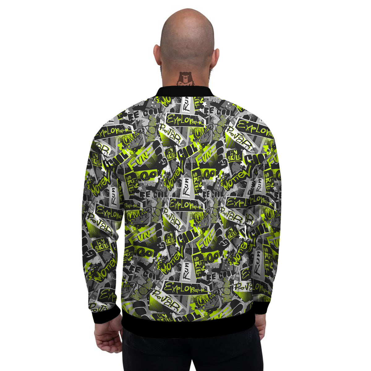 Abstract Grey And Neon Green Graffiti Print Pattern Men's Bomber Jacket-grizzshop
