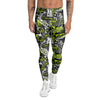 Abstract Grey And Neon Green Graffiti Print Pattern Men's Leggings-grizzshop