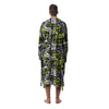 Abstract Grey And Neon Green Graffiti Print Pattern Men's Robe-grizzshop