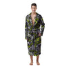 Abstract Grey And Neon Green Graffiti Print Pattern Men's Robe-grizzshop