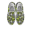 Abstract Grey And Neon Green Graffiti Print Pattern White Slip On Shoes-grizzshop