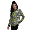 Abstract Grey And Neon Green Graffiti Print Pattern Women's Bomber Jacket-grizzshop