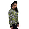 Abstract Grey And Neon Green Graffiti Print Pattern Women's Bomber Jacket-grizzshop