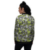 Abstract Grey And Neon Green Graffiti Print Pattern Women's Bomber Jacket-grizzshop