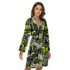 Abstract Grey And Neon Green Graffiti Print Pattern Women's Robe-grizzshop
