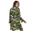 Abstract Grey And Neon Green Graffiti Print Pattern Women's Robe-grizzshop