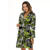 Abstract Grey And Neon Green Graffiti Print Pattern Women's Robe-grizzshop