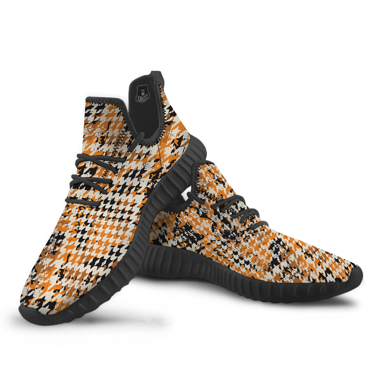 Abstract Grunge Houndstooth Camo Print Pattern Black Walking Shoes-grizzshop