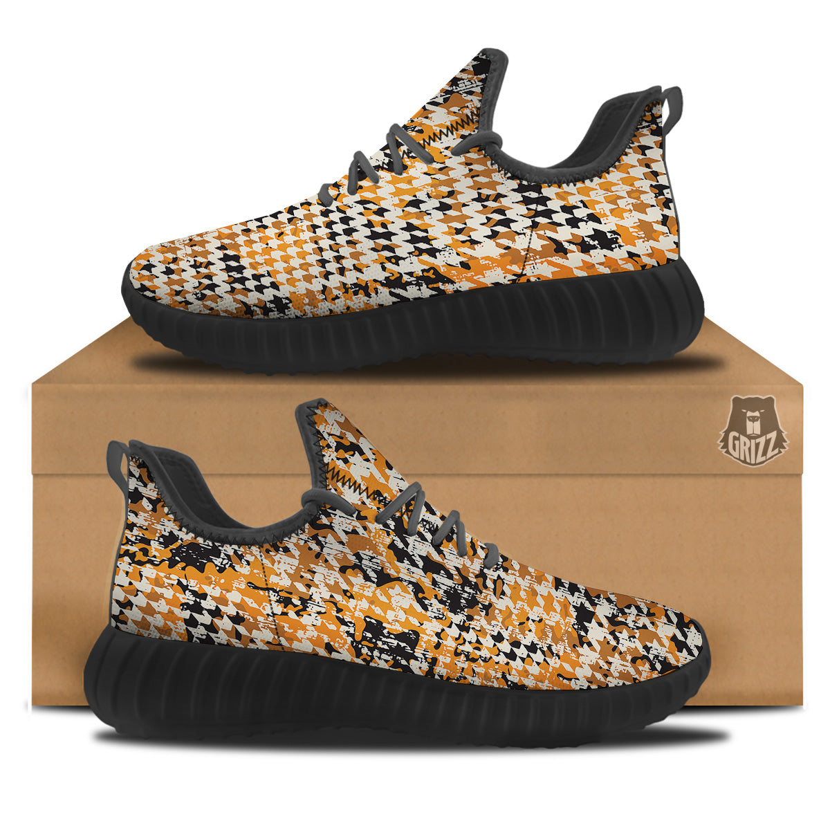 Abstract Grunge Houndstooth Camo Print Pattern Black Walking Shoes-grizzshop