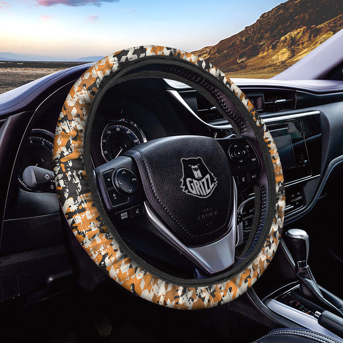 Abstract Grunge Houndstooth Camo Print Pattern Car Steering Wheel Cover-grizzshop
