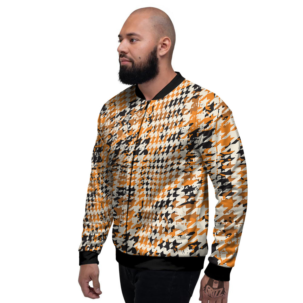 Abstract Grunge Houndstooth Camo Print Pattern Men's Bomber Jacket-grizzshop