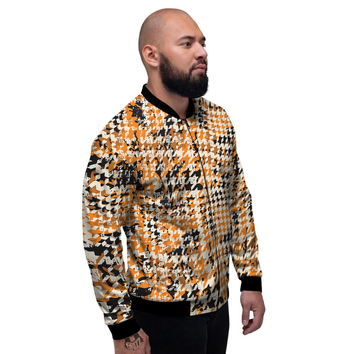 Abstract Grunge Houndstooth Camo Print Pattern Men's Bomber Jacket-grizzshop