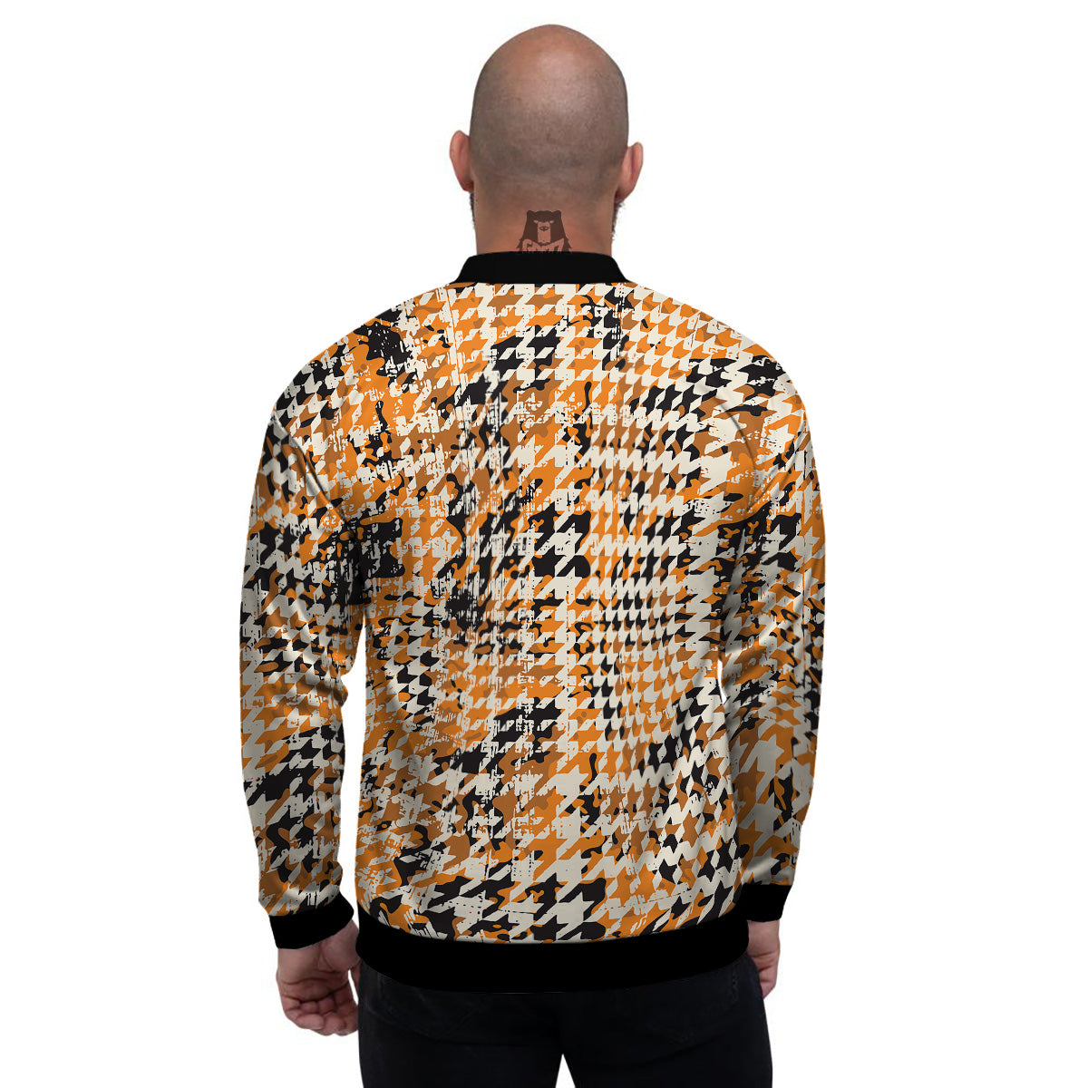 Abstract Grunge Houndstooth Camo Print Pattern Men's Bomber Jacket-grizzshop