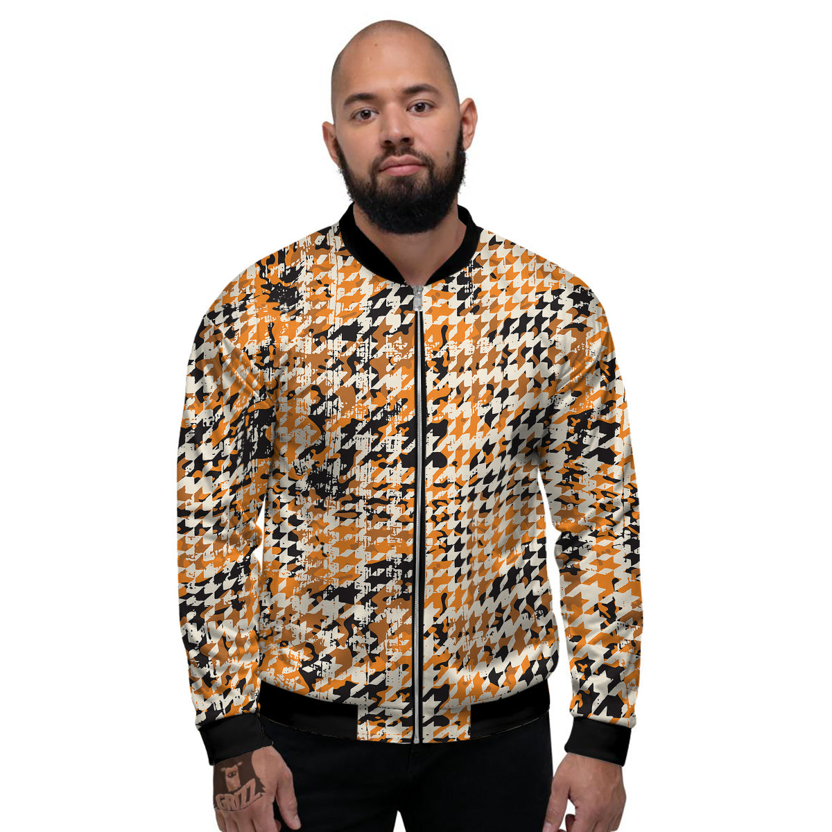 Abstract Grunge Houndstooth Camo Print Pattern Men's Bomber Jacket-grizzshop