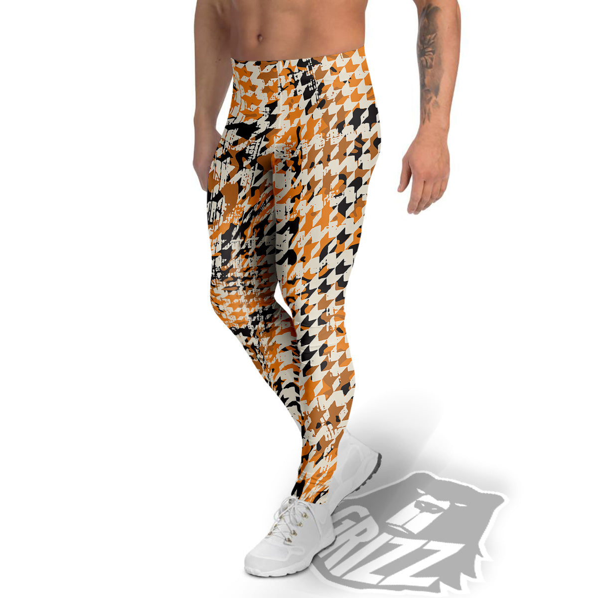 Abstract Grunge Houndstooth Camo Print Pattern Men's Leggings-grizzshop