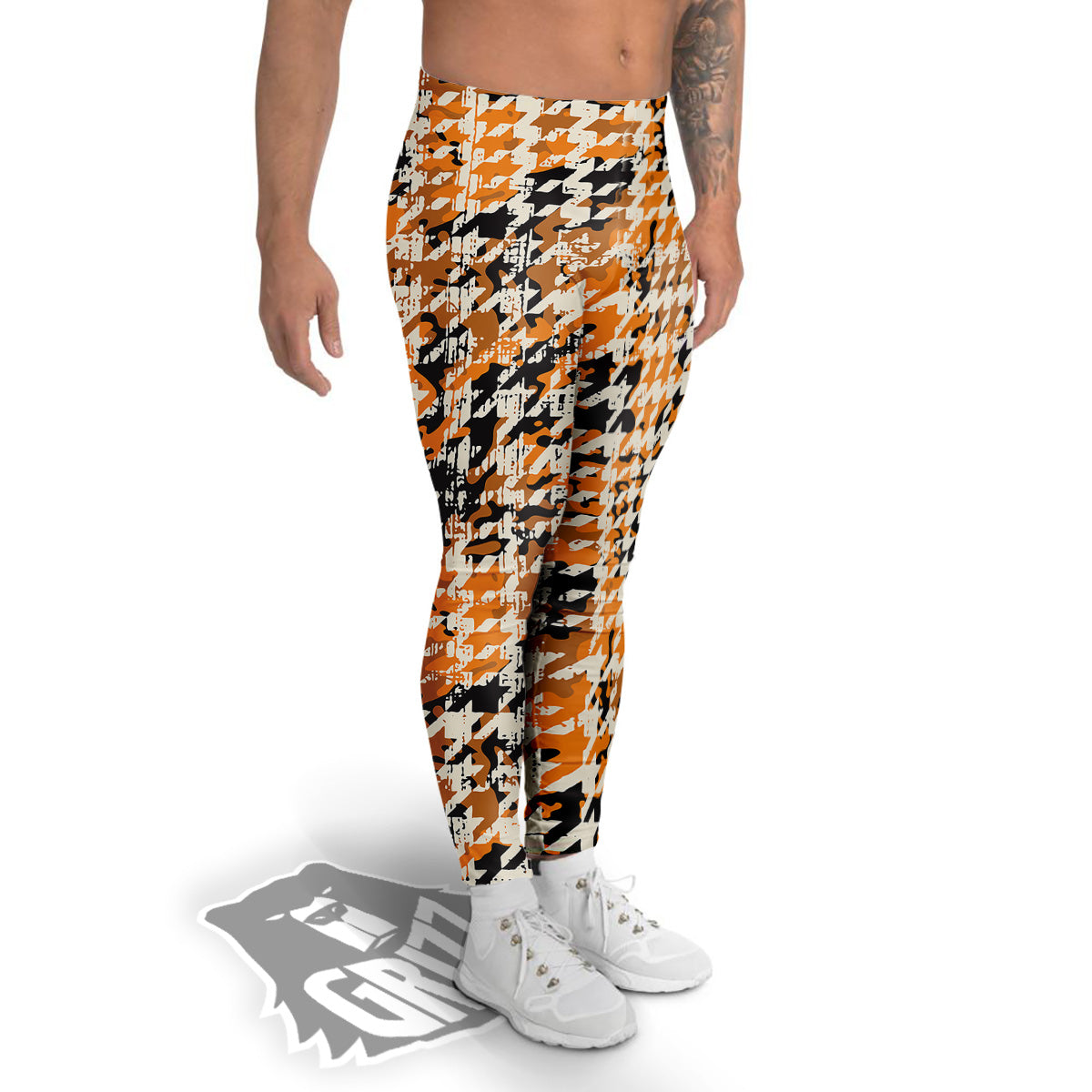 Abstract Grunge Houndstooth Camo Print Pattern Men's Leggings-grizzshop