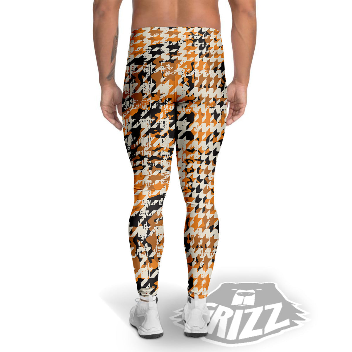 Abstract Grunge Houndstooth Camo Print Pattern Men's Leggings-grizzshop