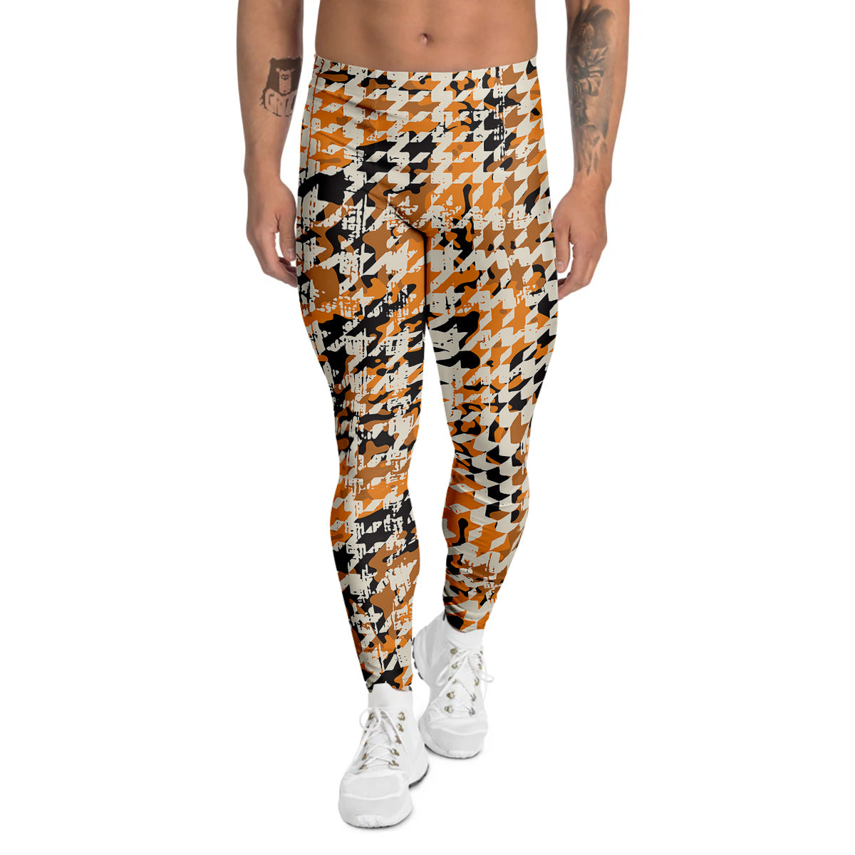 Abstract Grunge Houndstooth Camo Print Pattern Men's Leggings-grizzshop