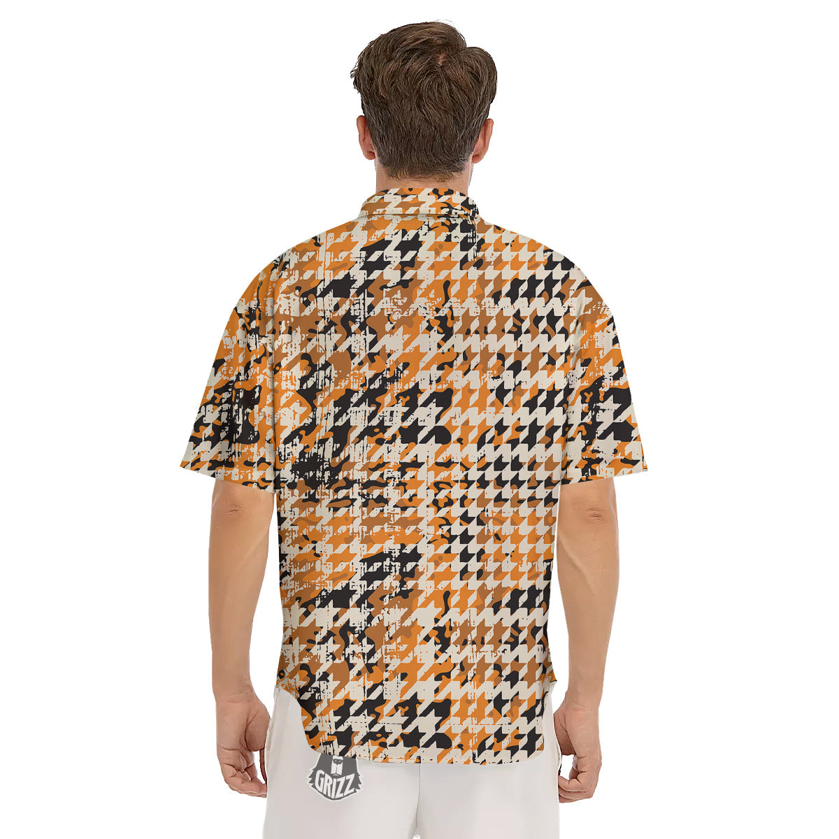 Abstract Grunge Houndstooth Camo Print Pattern Men's Short Sleeve Shirts-grizzshop