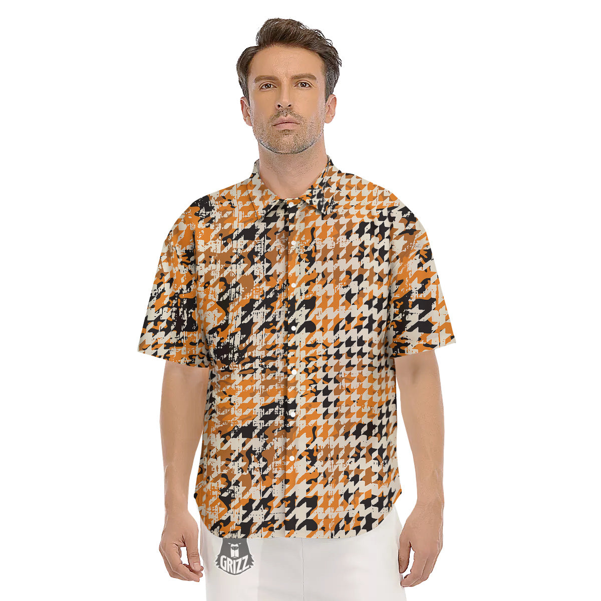 Abstract Grunge Houndstooth Camo Print Pattern Men's Short Sleeve Shirts-grizzshop