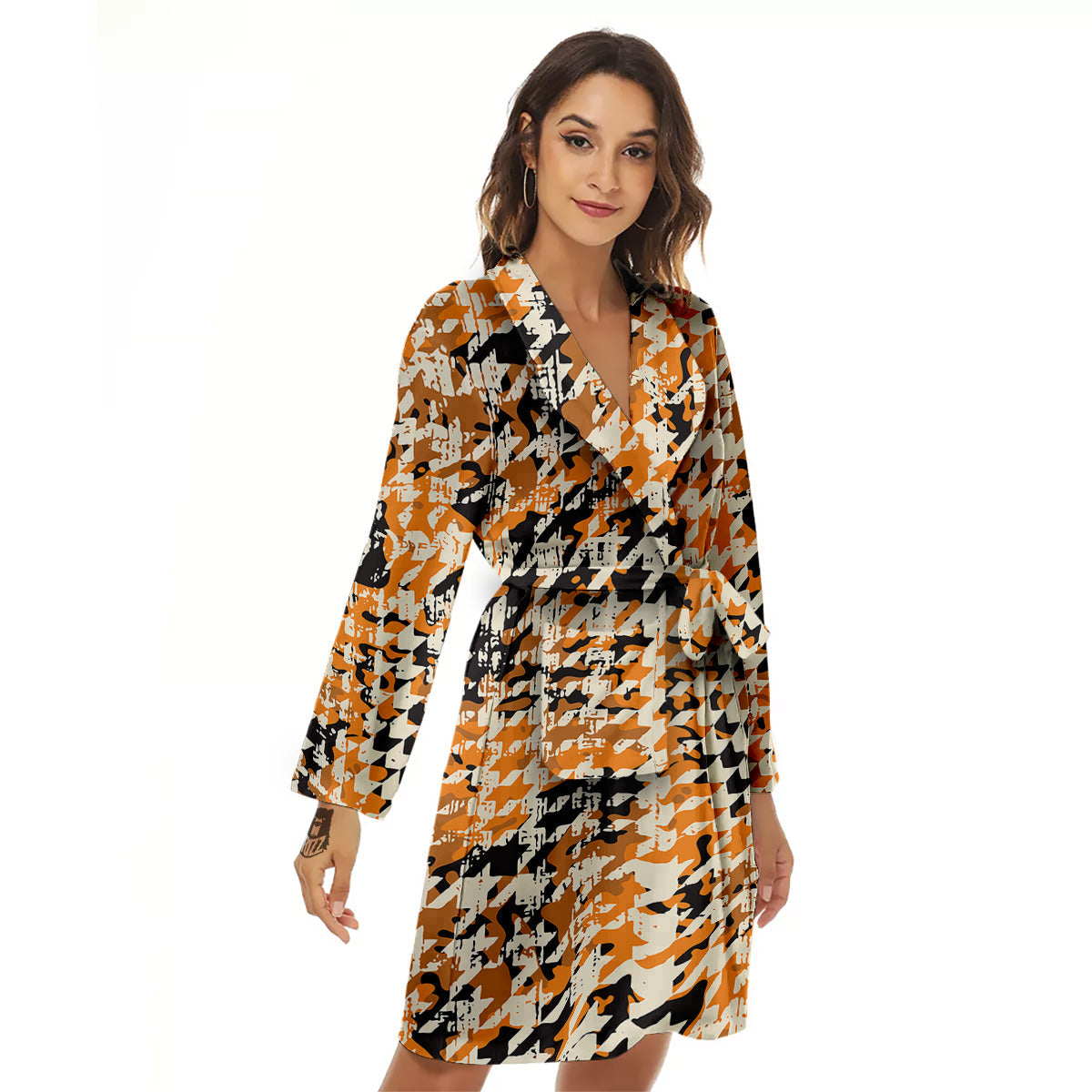 Abstract Grunge Houndstooth Camo Print Pattern Women's Robe-grizzshop