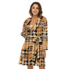 Abstract Grunge Houndstooth Camo Print Pattern Women's Robe-grizzshop