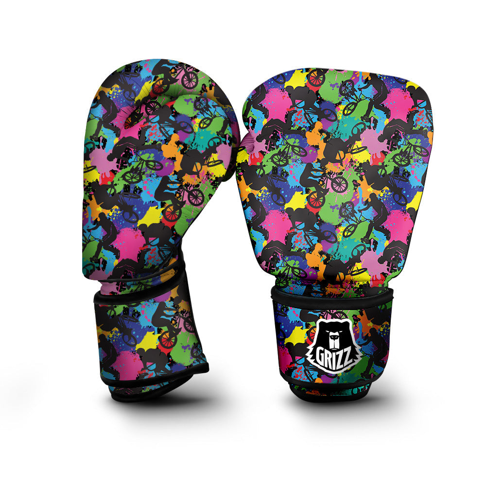 Abstract Grunge Urban Colorful Bicycle Print Pattern Boxing Gloves-grizzshop