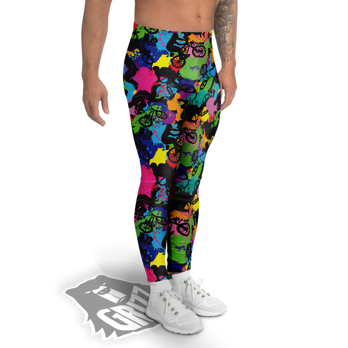 Abstract Grunge Urban Colorful Bicycle Print Pattern Men's Leggings-grizzshop