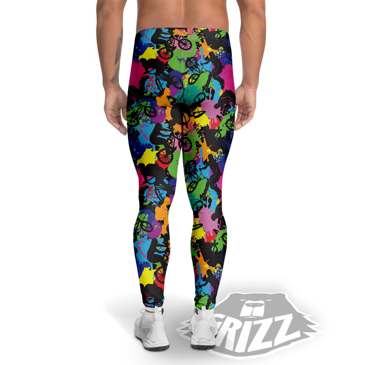 Abstract Grunge Urban Colorful Bicycle Print Pattern Men's Leggings-grizzshop