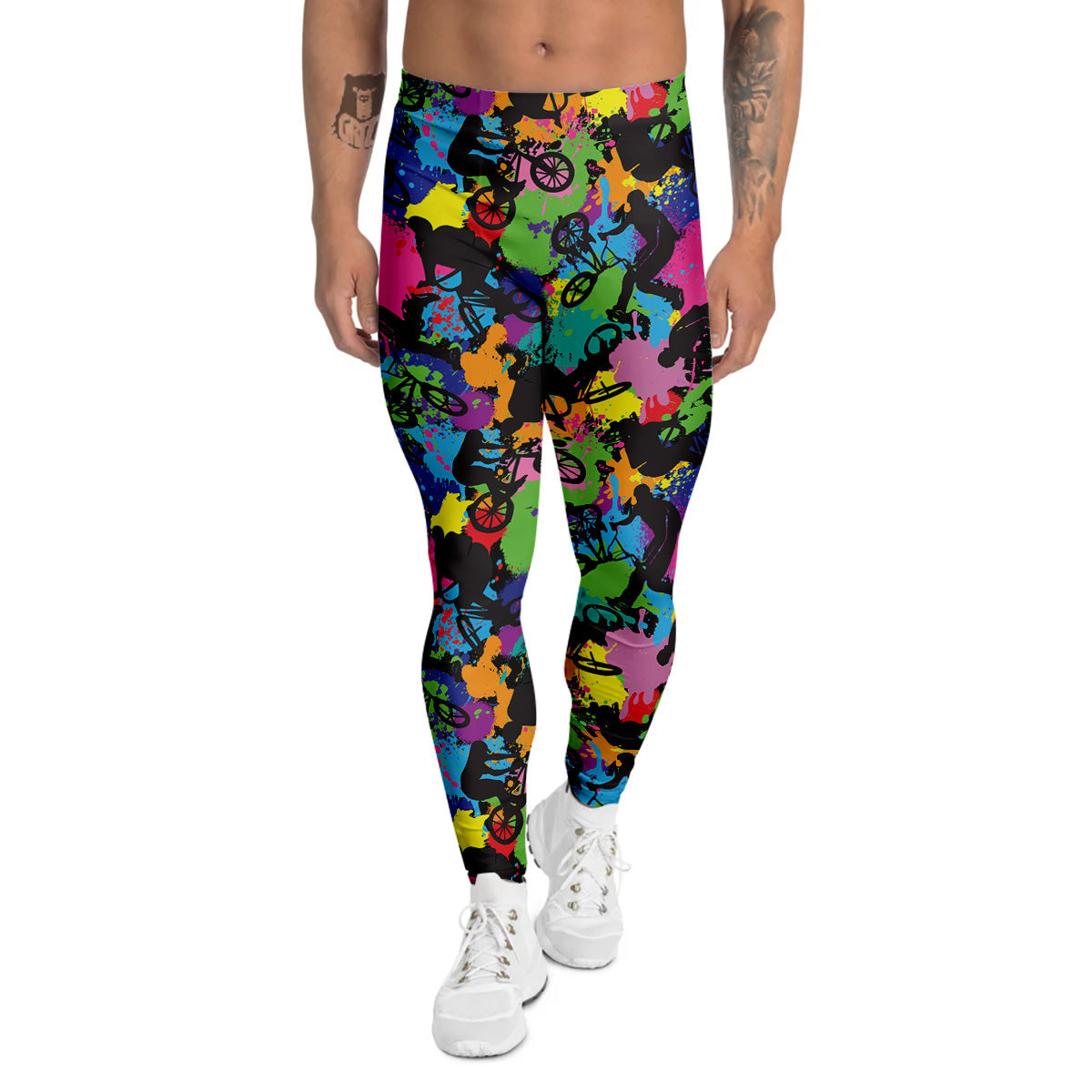 Abstract Grunge Urban Colorful Bicycle Print Pattern Men's Leggings-grizzshop