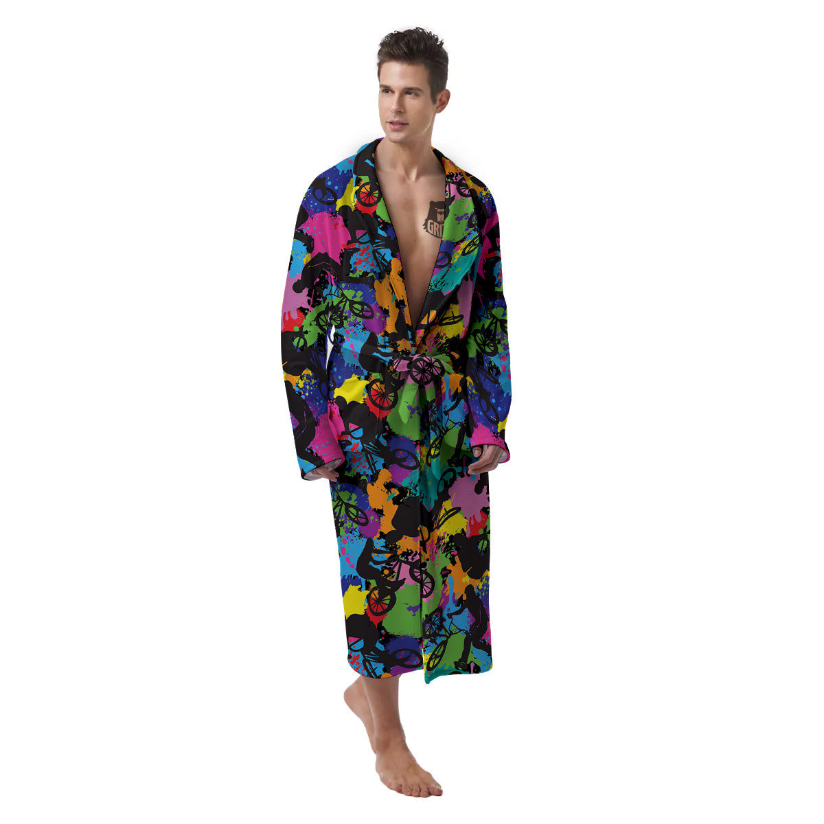 Abstract Grunge Urban Colorful Bicycle Print Pattern Men's Robe-grizzshop