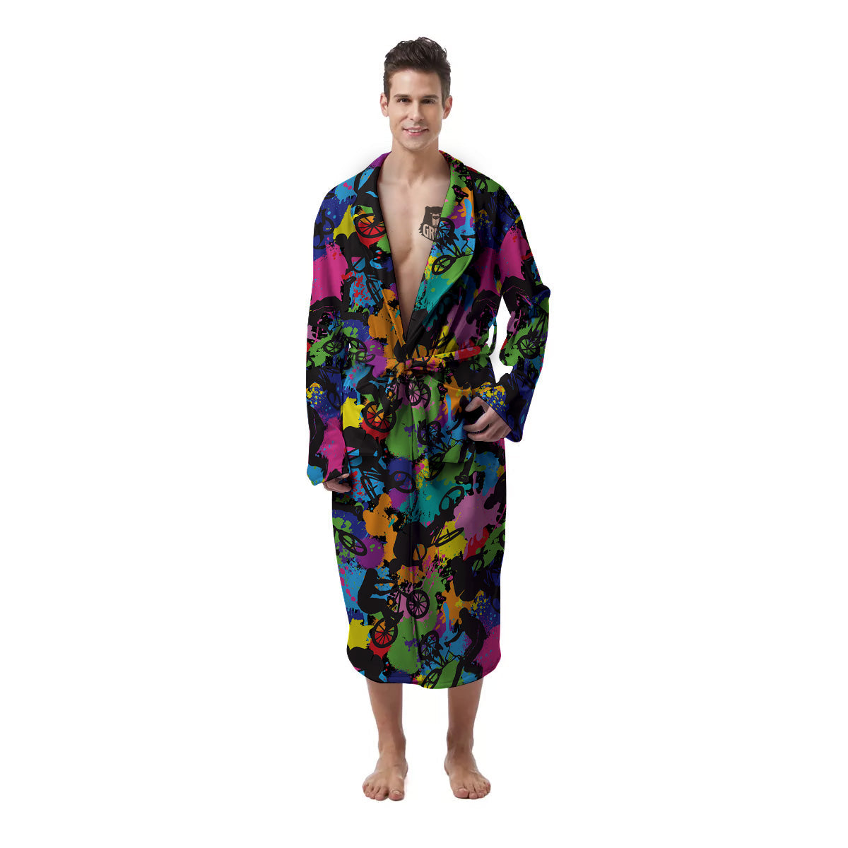 Abstract Grunge Urban Colorful Bicycle Print Pattern Men's Robe-grizzshop
