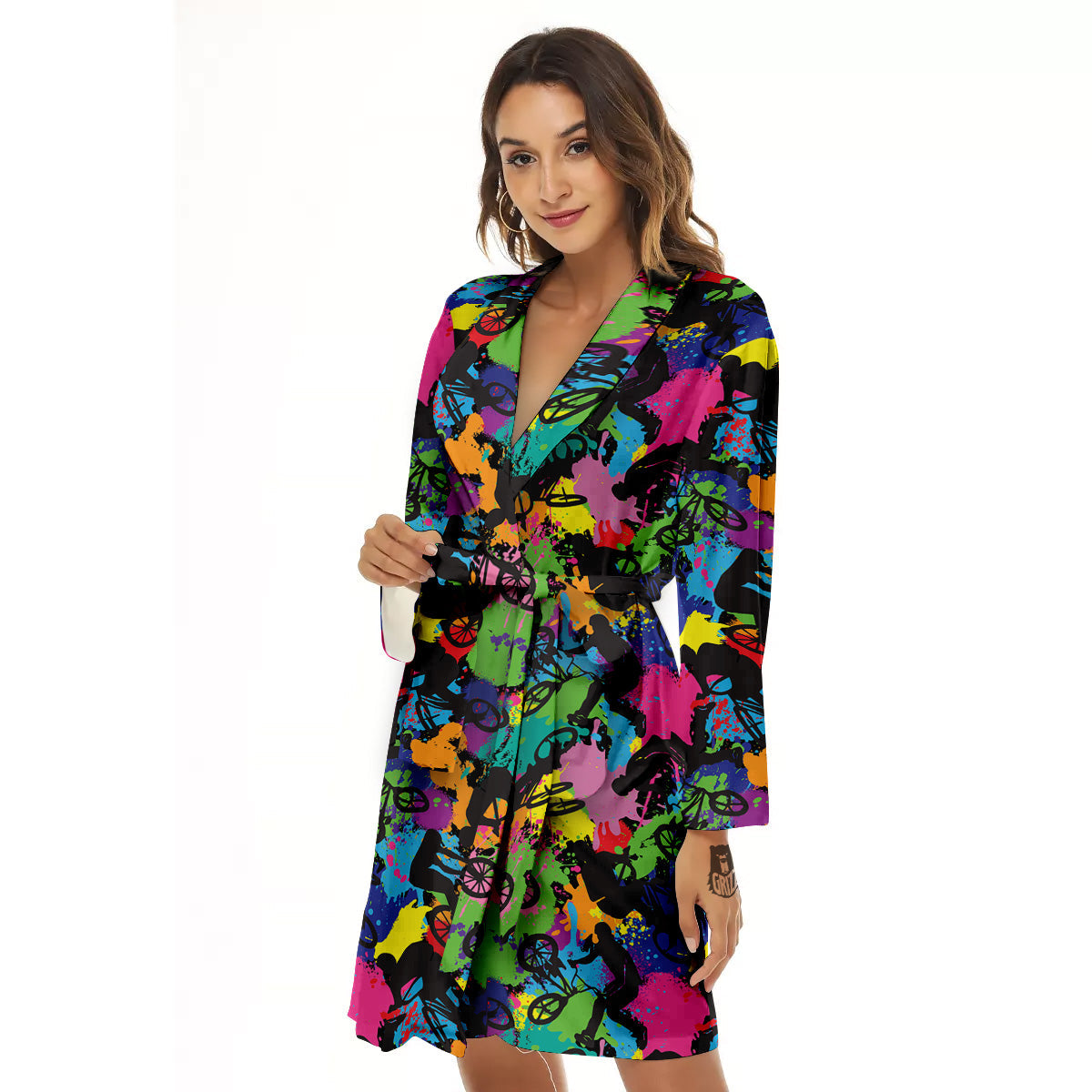 Abstract Grunge Urban Colorful Bicycle Print Pattern Women's Robe-grizzshop