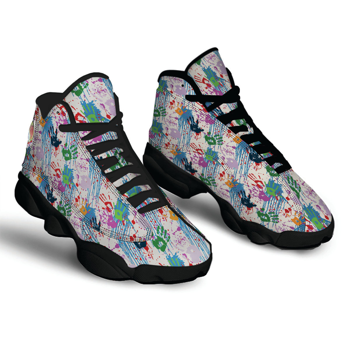 Abstract Hand Prints Colorful Print Pattern Black Basketball Shoes-grizzshop