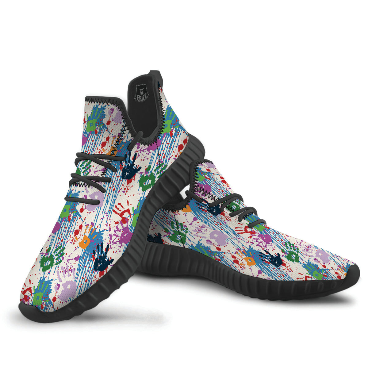 Abstract Hand Prints Colorful Print Pattern Black Walking Shoes-grizzshop