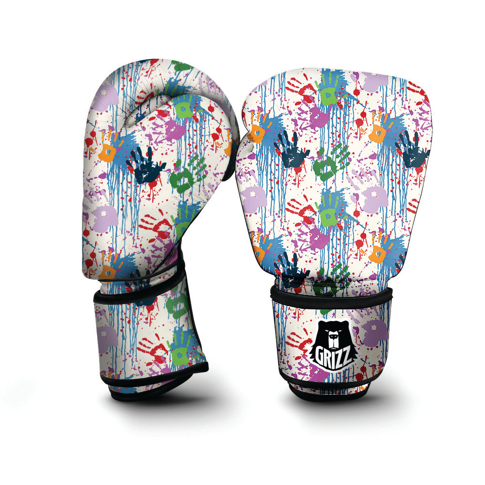 Abstract Hand Prints Colorful Print Pattern Boxing Gloves-grizzshop