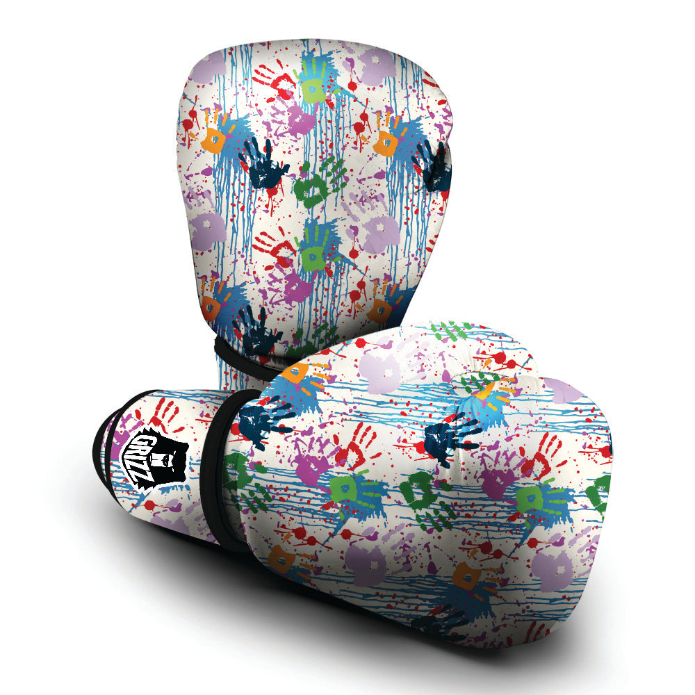 Abstract Hand Prints Colorful Print Pattern Boxing Gloves-grizzshop