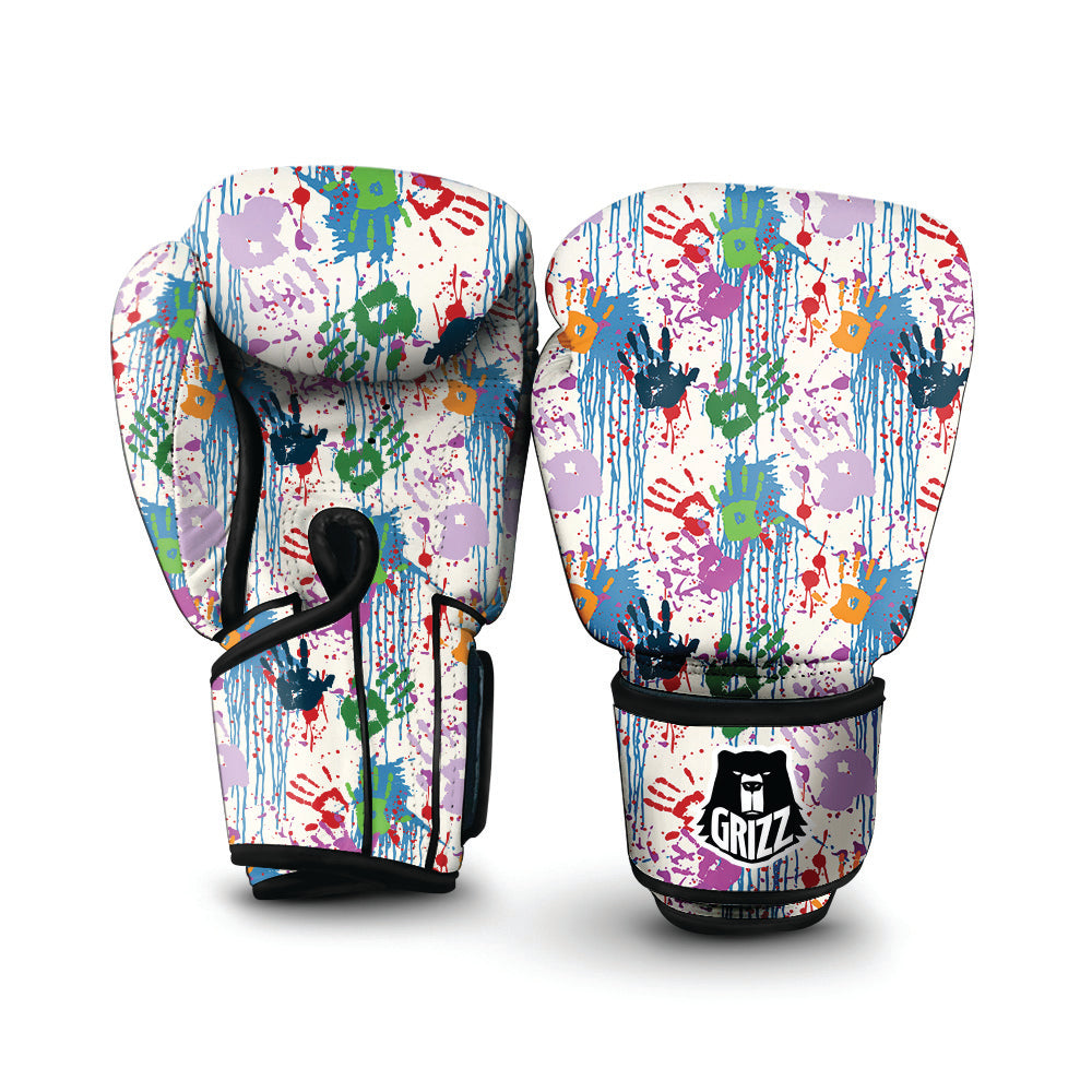 Abstract Hand Prints Colorful Print Pattern Boxing Gloves-grizzshop