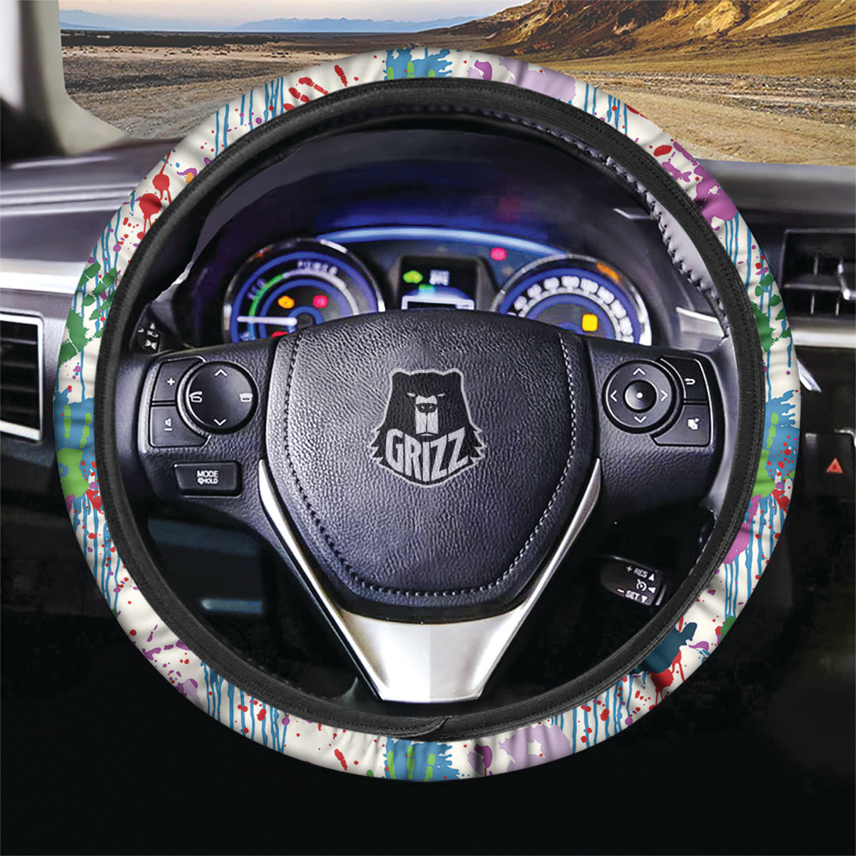 Abstract Hand Prints Colorful Print Pattern Car Steering Wheel Cover-grizzshop