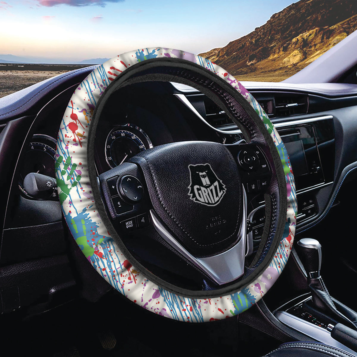 Abstract Hand Prints Colorful Print Pattern Car Steering Wheel Cover-grizzshop