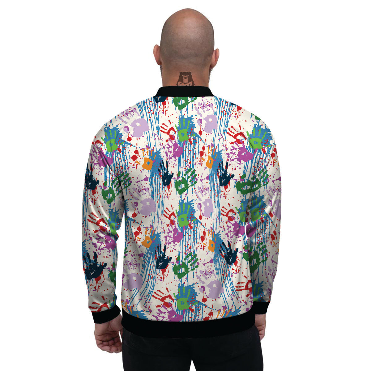 Abstract Hand Prints Colorful Print Pattern Men's Bomber Jacket-grizzshop