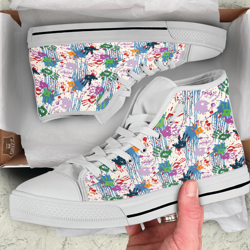 Abstract Hand Prints Colorful Print Pattern White High Top Shoes-grizzshop